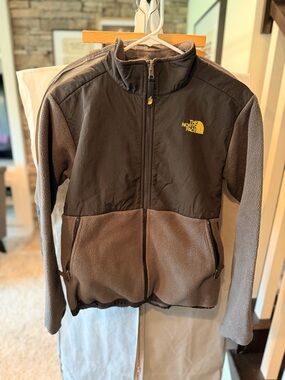 The North Face Taupe Fleece Jacket with Black Logo Patch